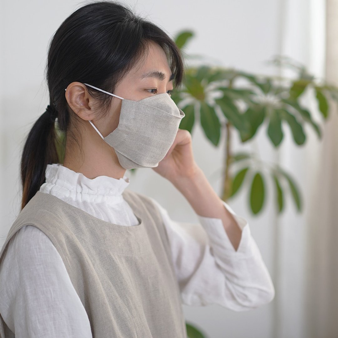 wafu --Amaguchi Tan Midweight Boat-like Reusable Mask / Flax Beige z021k - 口罩 - 亚麻 卡其色