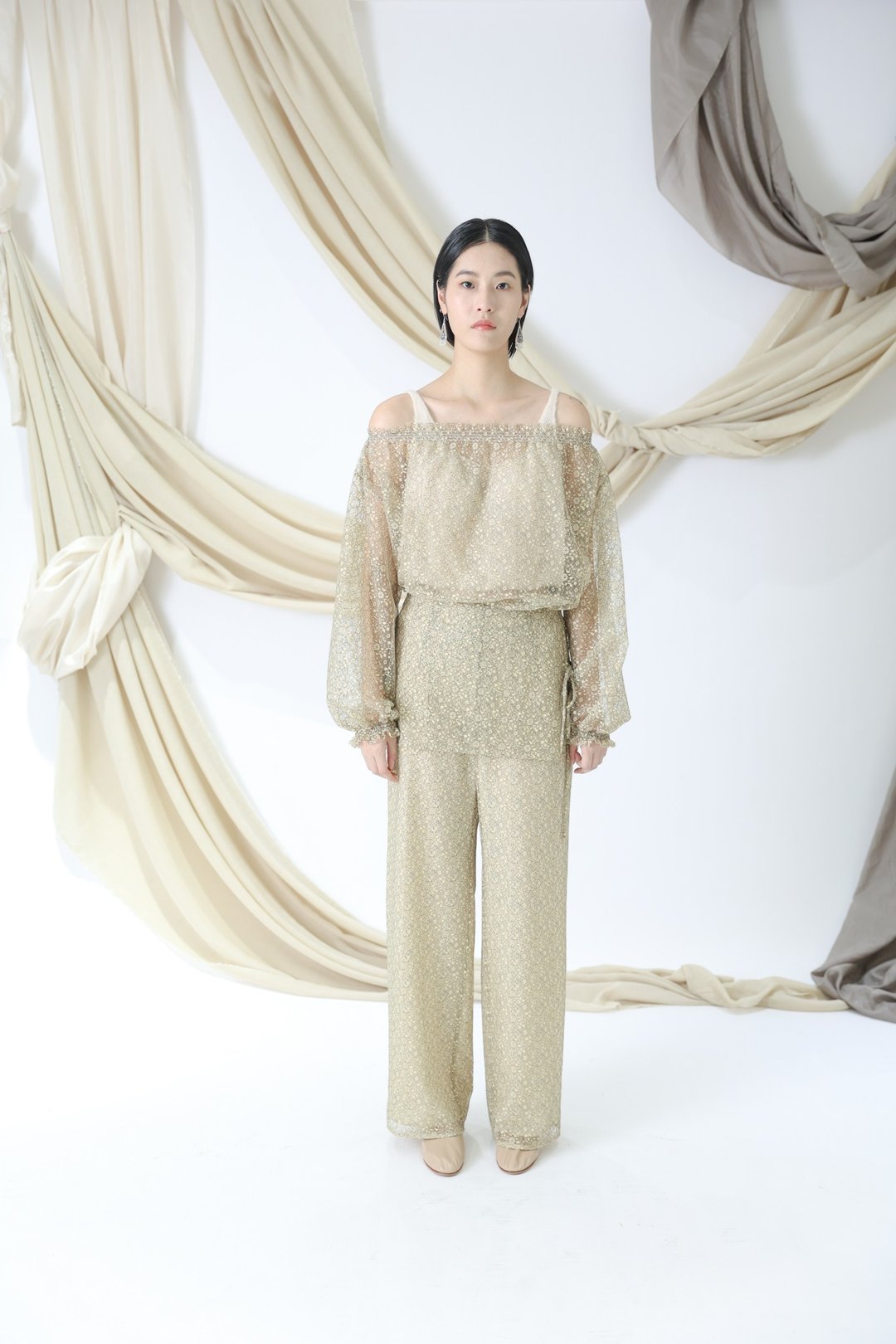 斯莫克蕾丝上衣 - 女装上衣 - 聚酯纤维 黄色