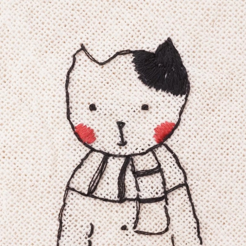 纯手工刺绣方巾、手帕-条纹围巾男孩羞羞猫 - 手帕/方巾 - 棉．麻 