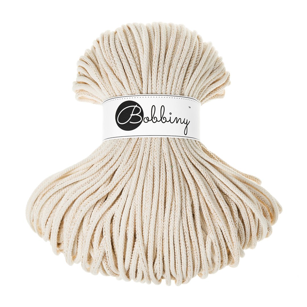 BOBBINY 米白混金线编织绳 Golden Natural Braided 5mm - 编织/刺绣/羊毛毡/裁缝 - 棉 白色