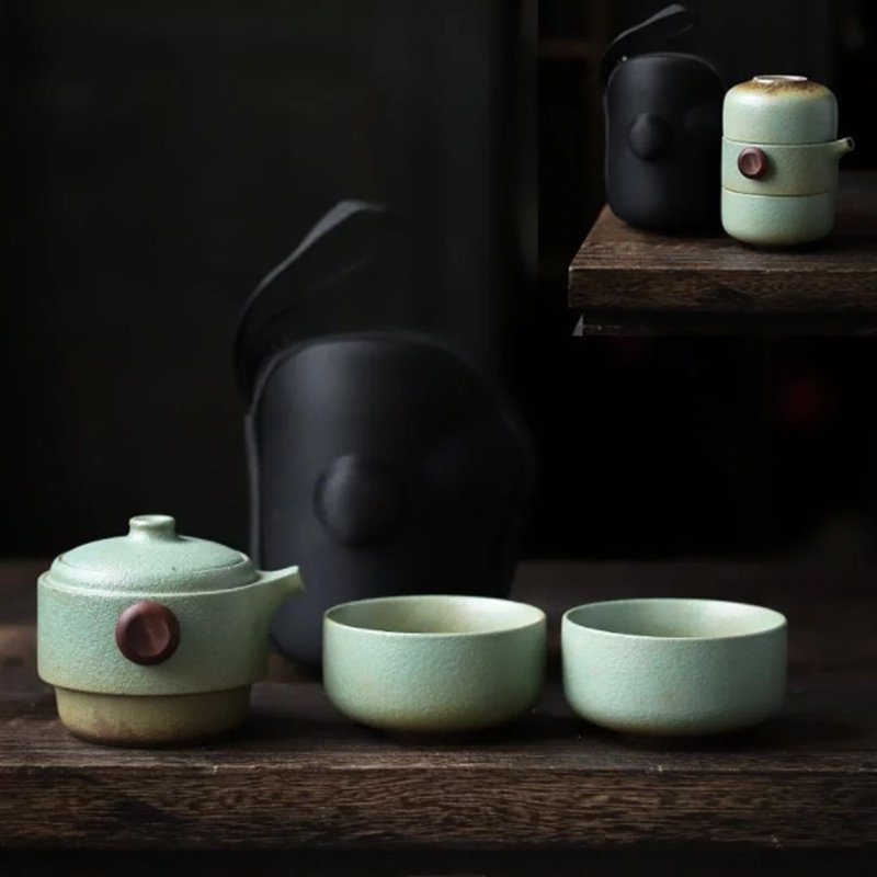 品藏 尚岩粗陶默然茶艺便携式旅行茶具组-一壶两杯 - 茶具/茶杯 - 瓷 