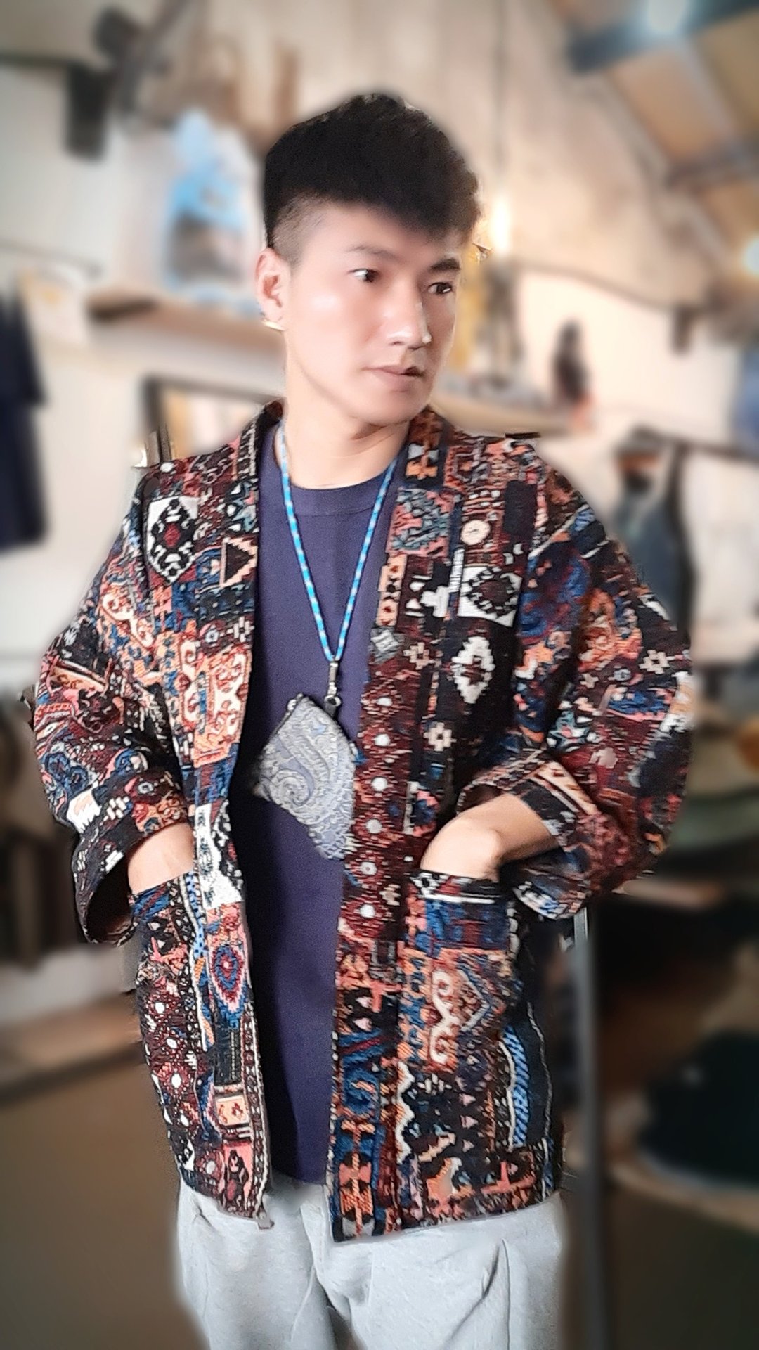 AMIN'S SHINY WORLD 重磅民族满版图腾提花 KIMONO ONLY系列 - 中性连帽卫衣/T 恤 - 棉 多色