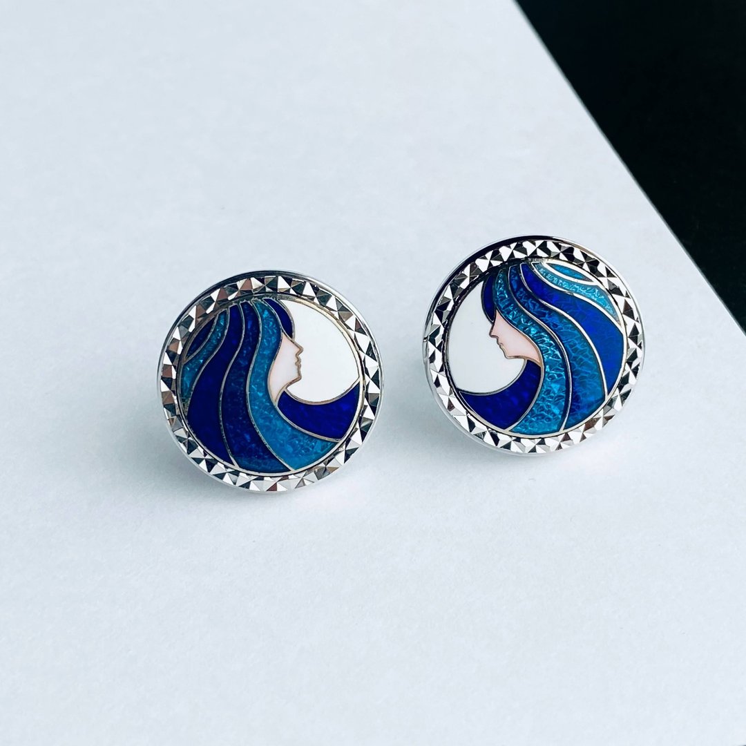 Profile [Sapphire Sapphire] Cloisonne cufflinks Cufflinks Red copper metal cloisonne - 袖扣 - 其他材质 蓝色