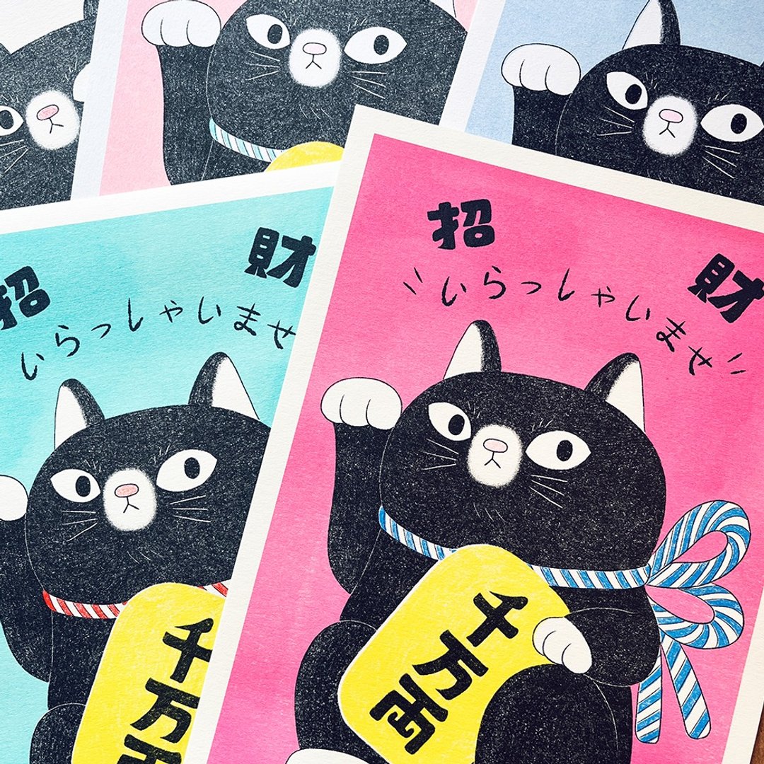 A4招财猫海报(底色) - 海报/装饰画/版画 - 纸 