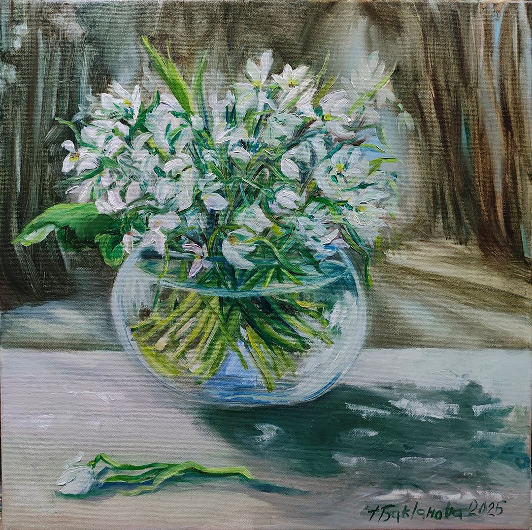 花卉墙面艺术原创绘画雪花莲花束春季自然厨房装饰 - 墙贴/壁贴 - 其他材质 白色