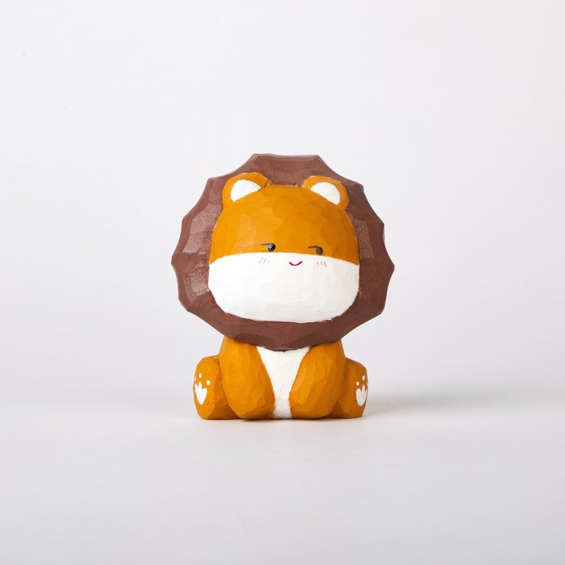 Lali 狡猾的毛发蓬松小狮子木雕 - 摆饰 - 木头 咖啡色