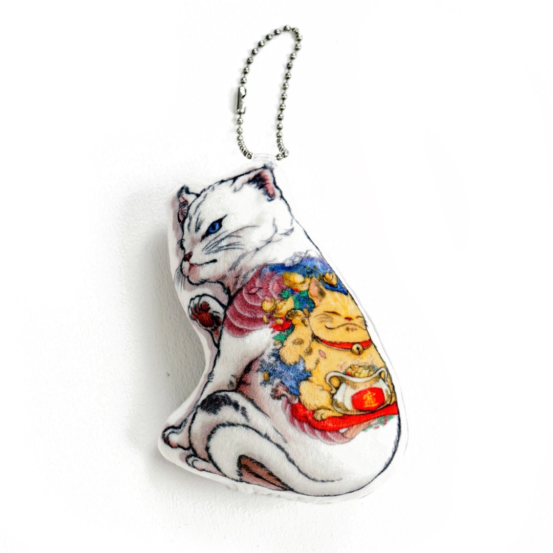 Neko Tattoo Maineiki Neko key chain pillow New arrival Gift New Year - 枕头/抱枕 - 聚酯纤维 灰色