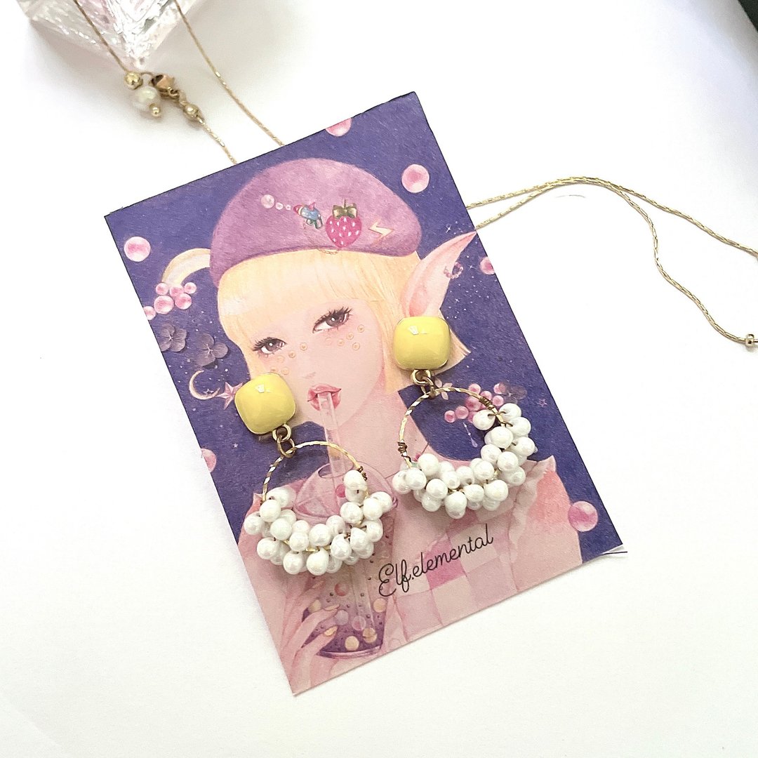日本串珠 *elf *插画家的手作饰品 串珠饰品 手工制作 s - 耳环/耳夹 - 纯银 