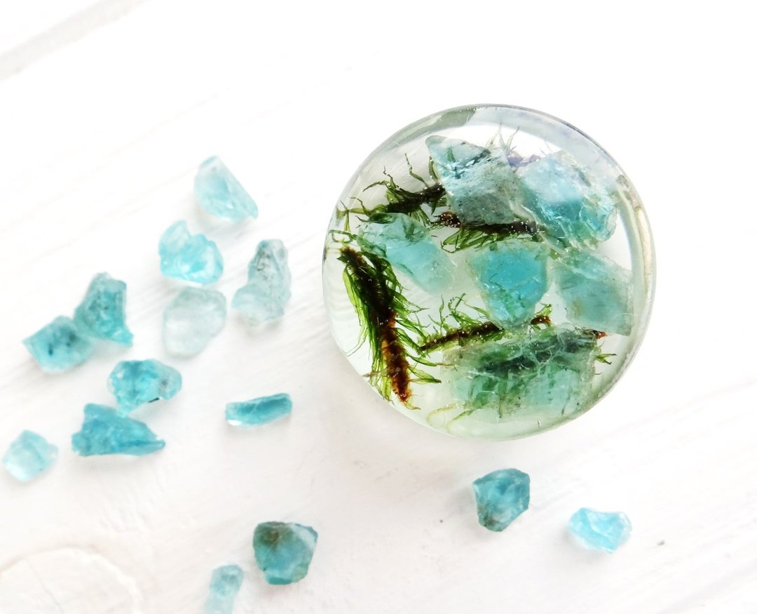 Apatite Stone plugs tunnels 00g 0g gauges Elf Witch jewelry Fairy - 耳环/耳夹 - 宝石 蓝色