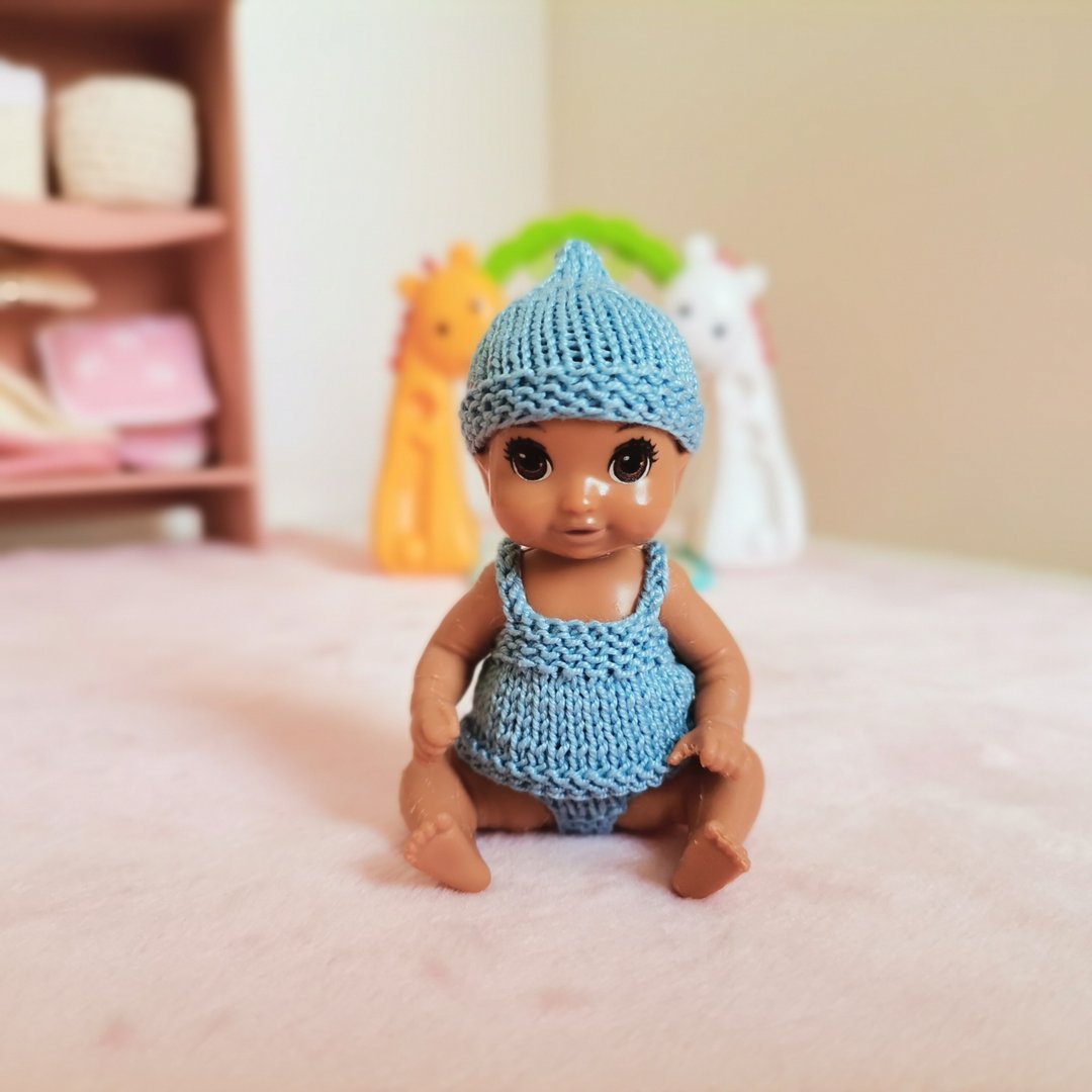 light blue hat, tank top, and panties for Baby Barbie doll - 玩具/玩偶 - 棉 蓝色