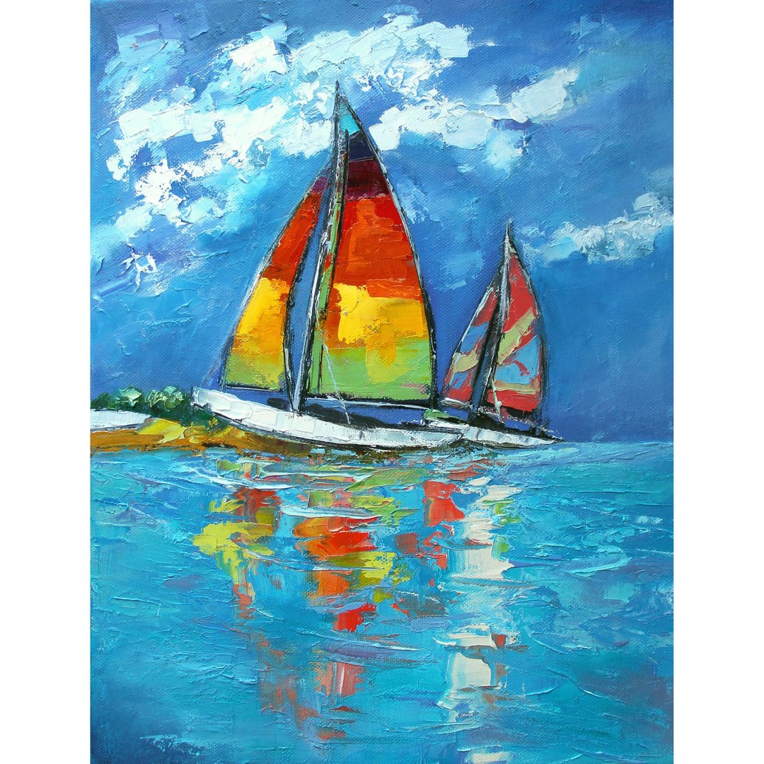Seascape paintings with a sailboat. Contemporary art  sea. - 海报/装饰画/版画 - 其他材质 多色