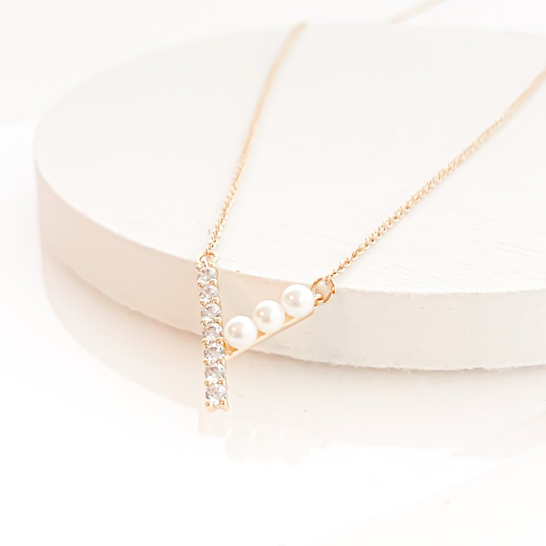 cz pearl vnecklace term 鍊 cubic oxidation 鋯 - 项链 - 其他金属 金色