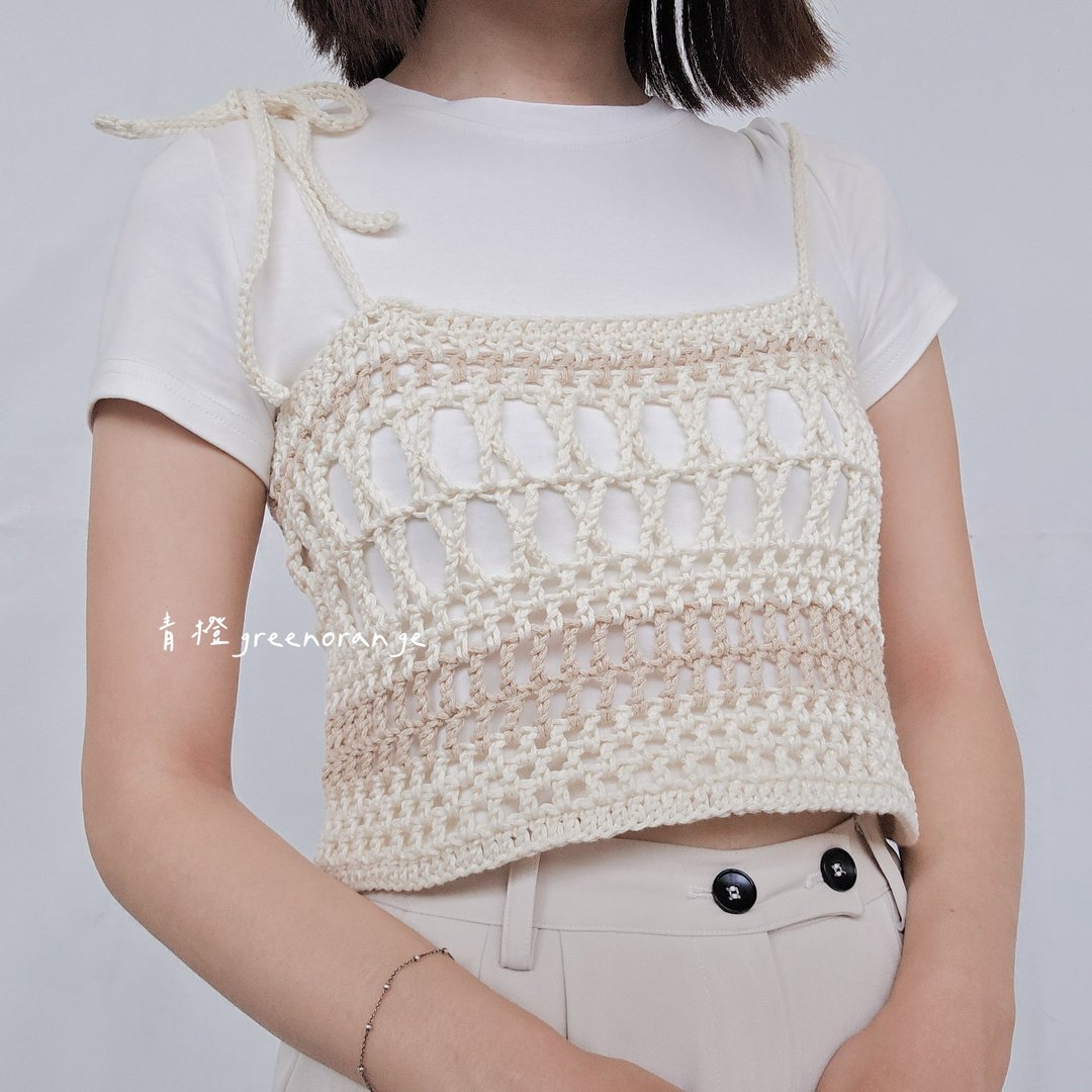 【奶油米】手工钩织吊带背心 - 女装背心 - 棉 白色