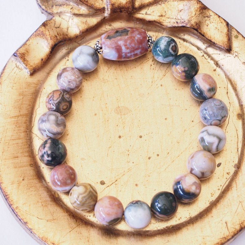 多色 海洋碧玉 鱼卵海洋石 纯银手环 Multi color ocean Jasper - 手链/手环 - 水晶 多色