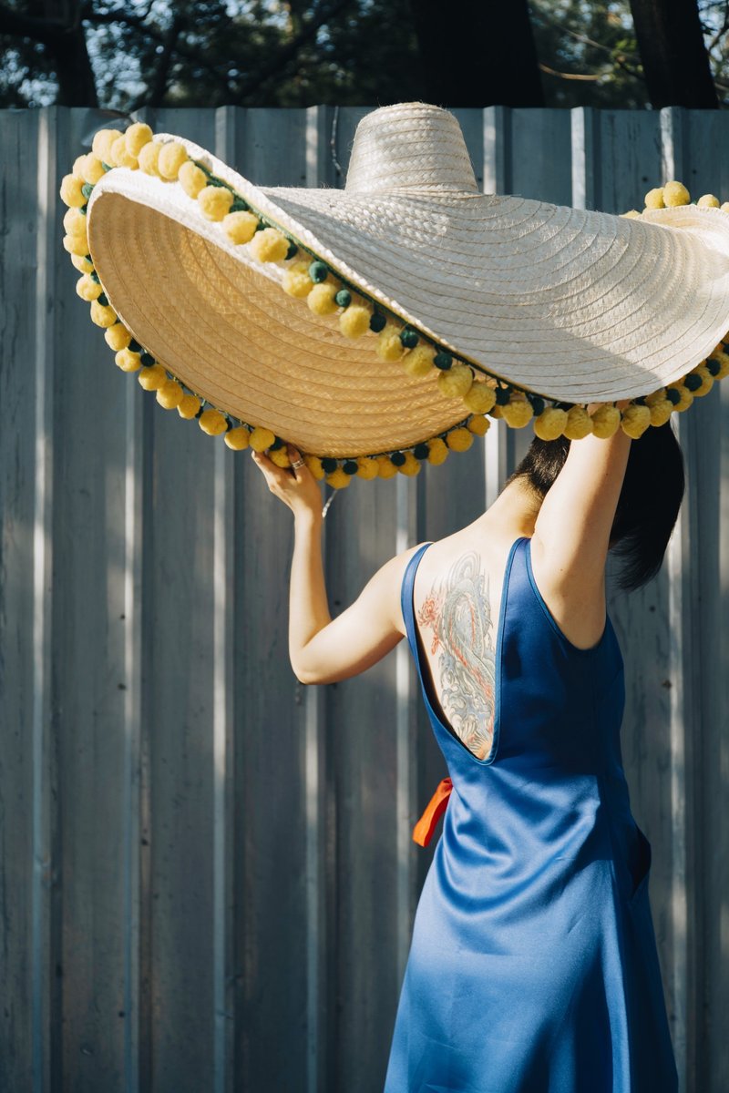 'BIN-DAI' Bamboo Beach Mega Hat in Yellow/Green - 帽子 - 竹 黄色