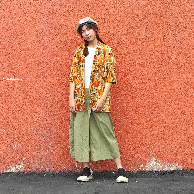 小牛村古着 中性复古 短袖衬衫 罩衫【似绘埃及】【V-27】 - 男装衬衫 - 棉．麻 金色