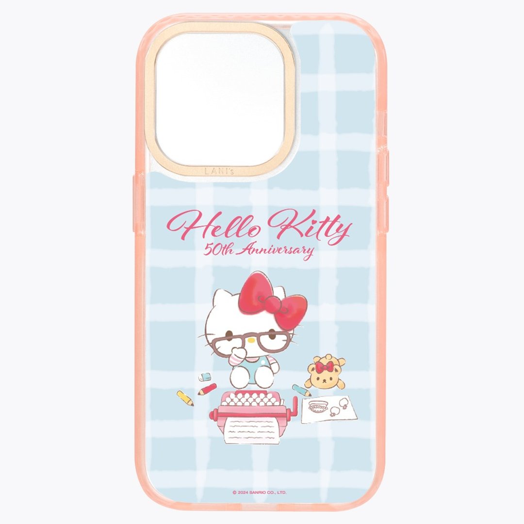 HelloKitty 50周年－格纹蓝 透粉框 iPhone 14 13 - 手机壳/手机套 - 环保材料 蓝色