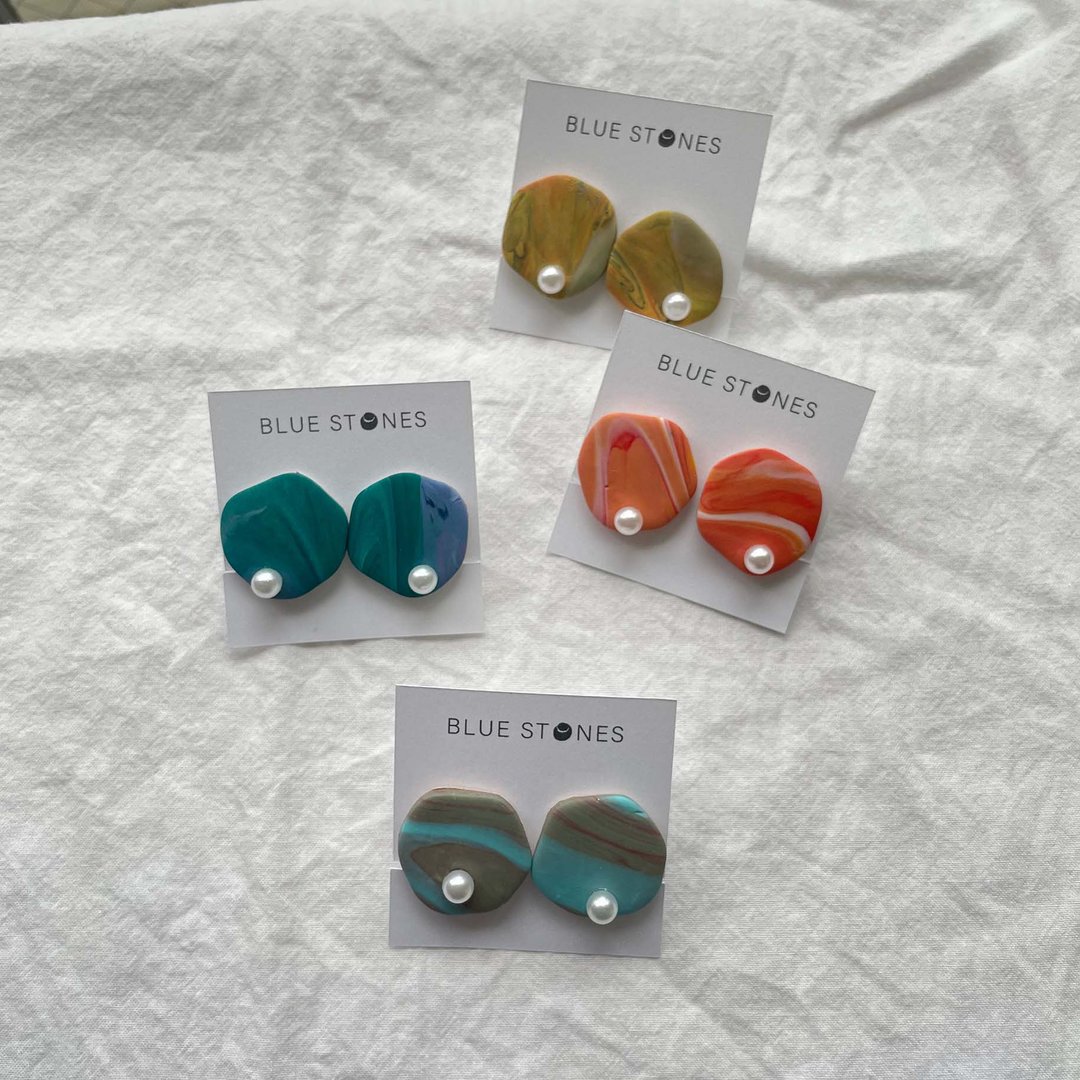 Earrings pearl - 耳环/耳夹 - 粘土 黄色