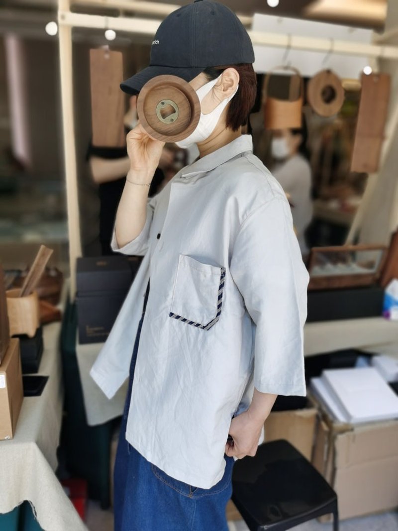 拾弃丝麻拼接手织布中性男女同款半袖衬衫夏威夷衫宽松 - 女装上衣 - 棉．麻 多色