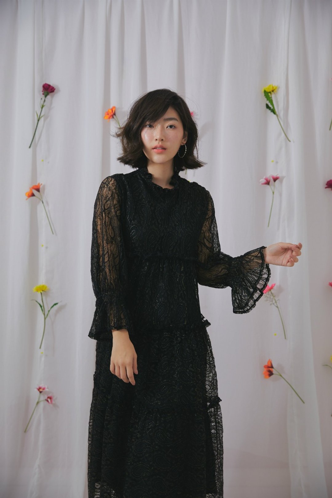 Vivian lace dress (black) - 洋装/连衣裙 - 聚酯纤维 黑色