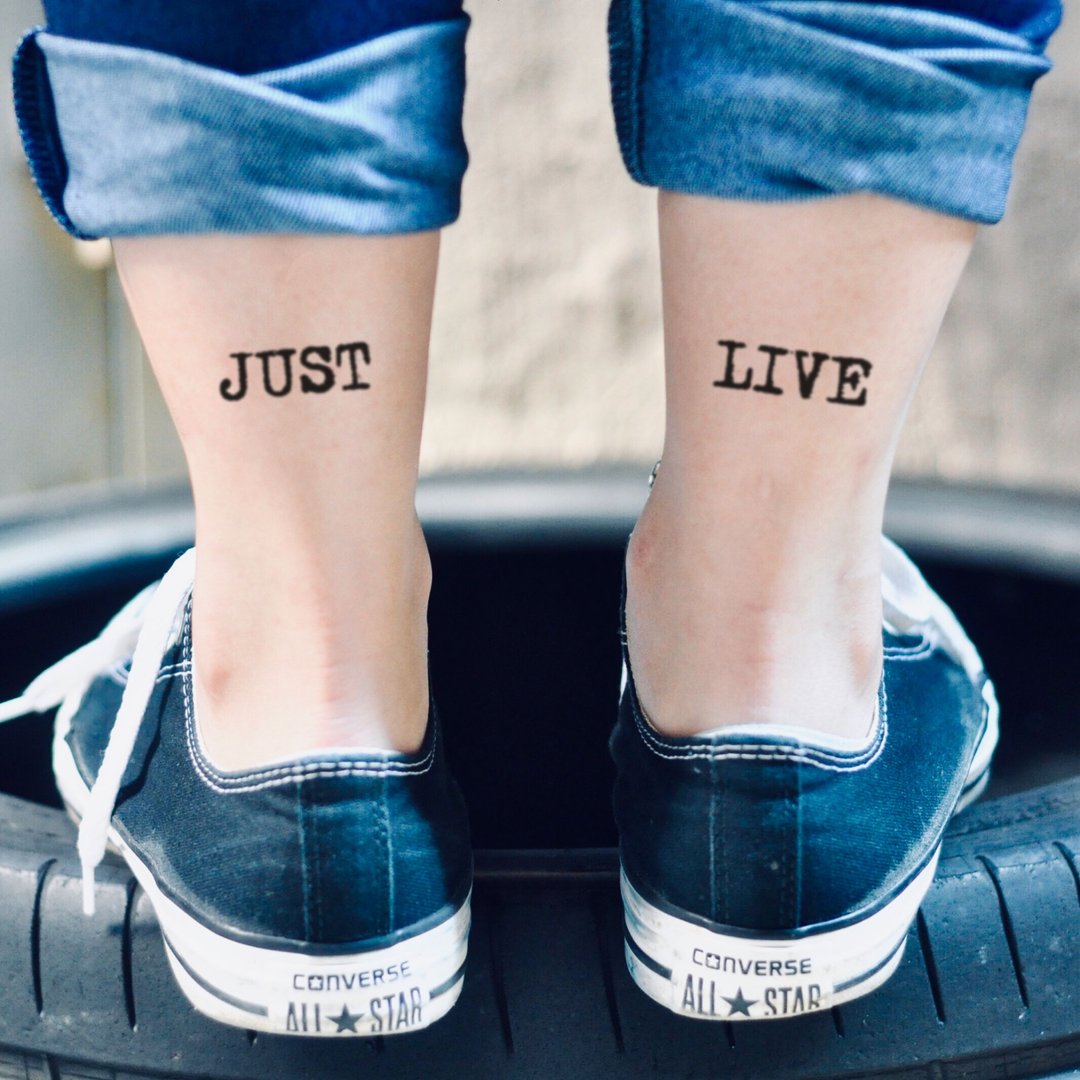 OhMyTat 英文字句 Just Live 刺青图案纹身贴纸 (2 张) - 纹身贴 - 纸 黑色