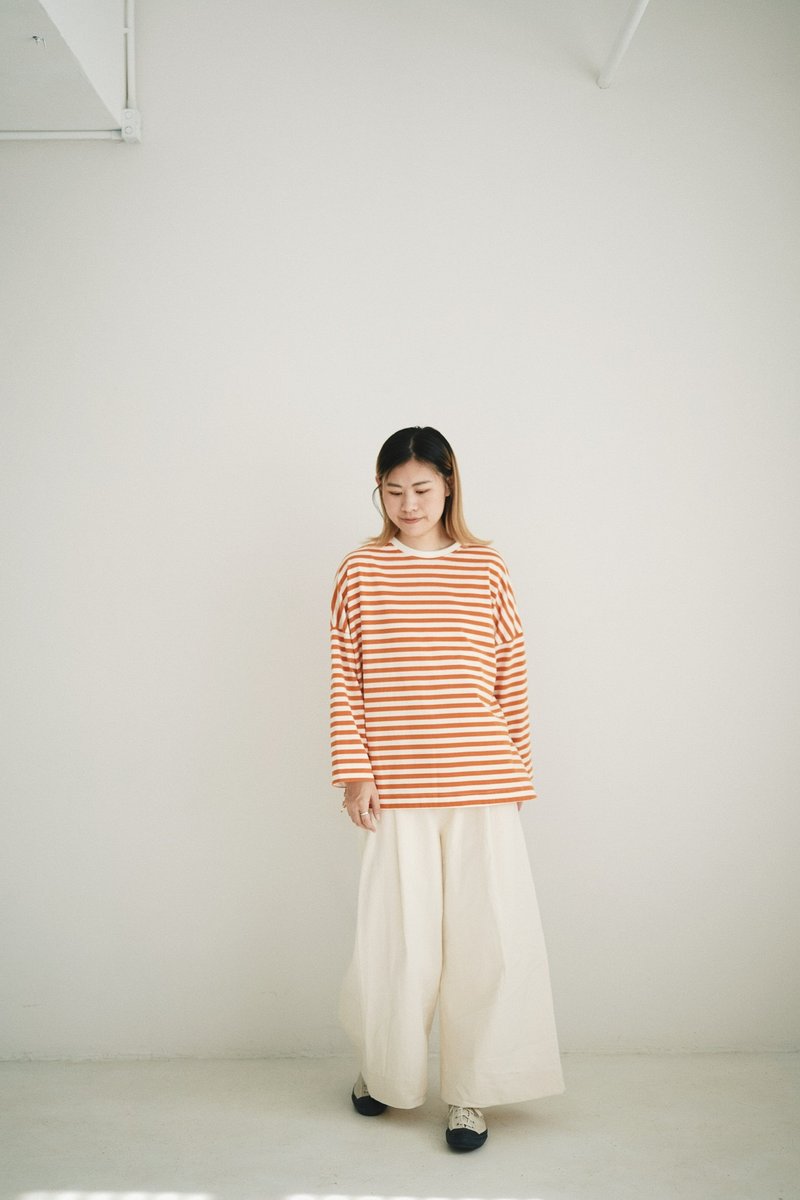 间条tee - 女装上衣 - 棉．麻 橘色