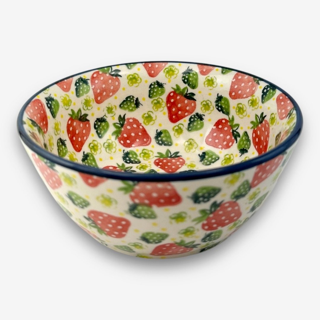 波兰手绘手工陶 - 饭碗 点心碗 拉面碗 置物碗 15cm 粉绿草莓系列 - 盘子/餐盘/盘架 - 陶 红色