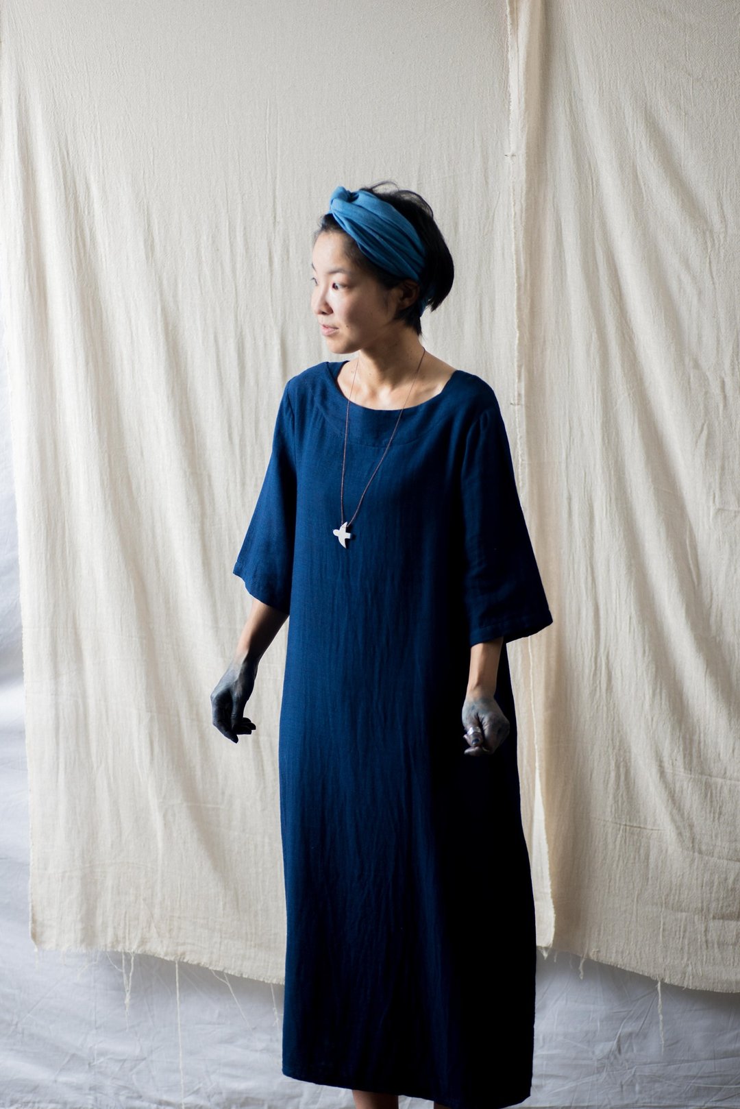 Kiki's delivery dress | Indigo Natural Dyed - 洋装/连衣裙 - 棉 蓝色