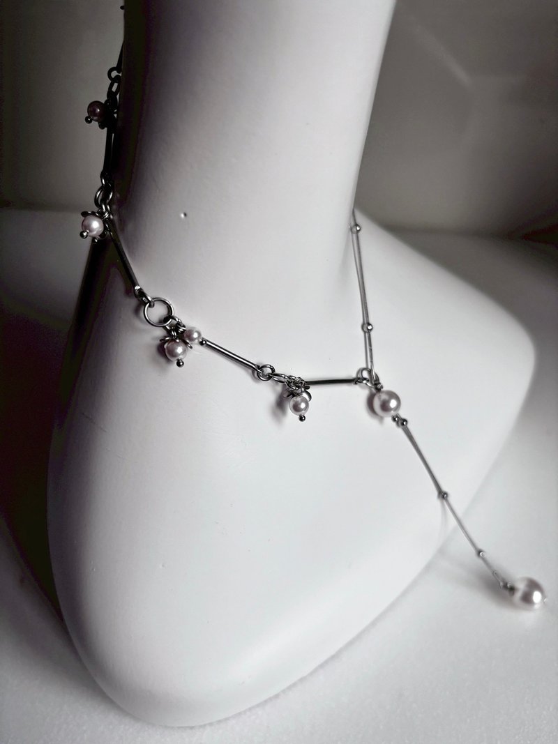 Sleek 随心 珍珠不锈钢项链 长项链 Y 字链 长度可自由调整 - 项链 - 不锈钢 