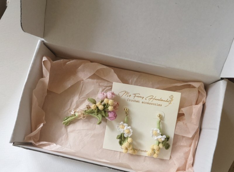 【消费券 88 折福袋企划】*My Fancy Handmade*手作鈎花饰物 - 胸针 - 绣线 白色