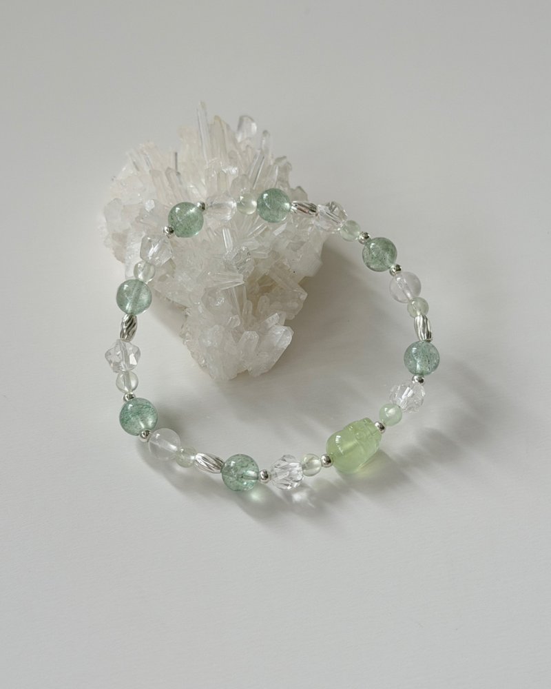 葡萄石貔貅手链/葡萄石 绿草莓晶 白水晶 白幽灵/水晶手链 定制化 - 手链/手环 - 水晶 绿色