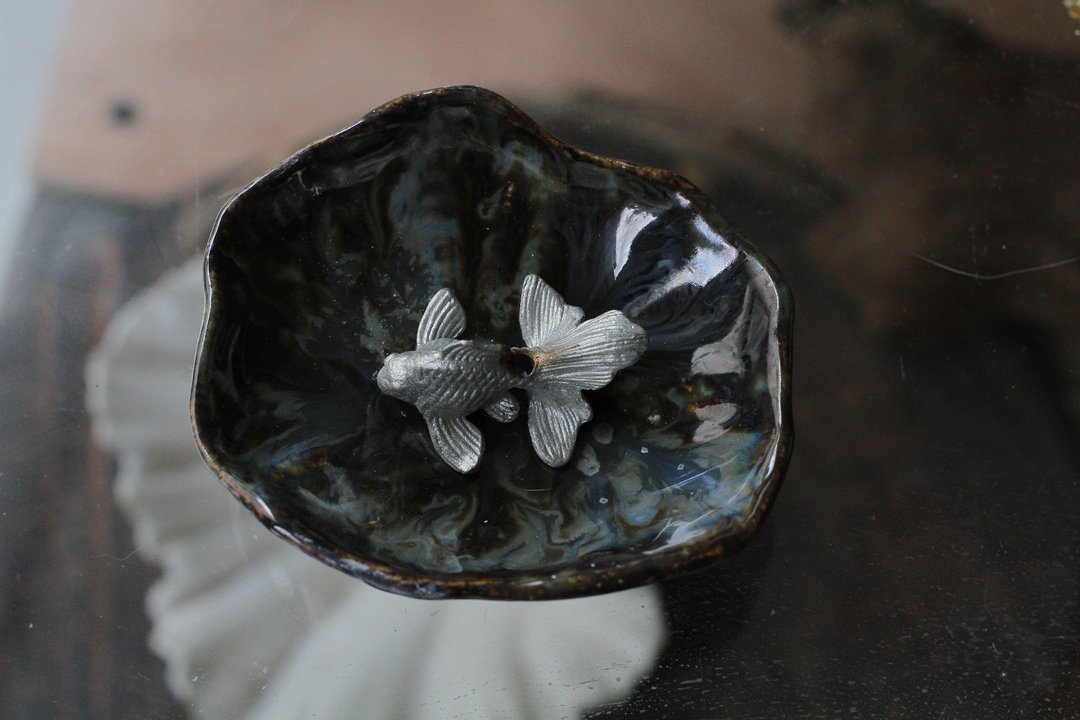 纯手捏不规则花朵造型陶瓷小碟/酱汁碟/线香盘/水晶盘/饰品碟8 - 盘子/餐盘/盘架 - 陶 绿色