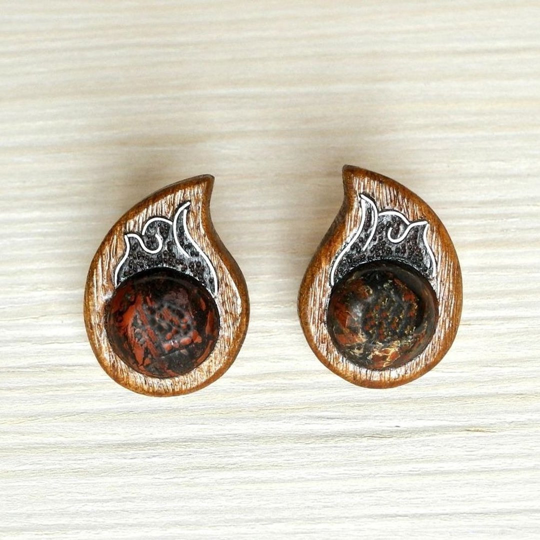 Wooden cufflinks with jasper - 袖扣 - 木头 多色
