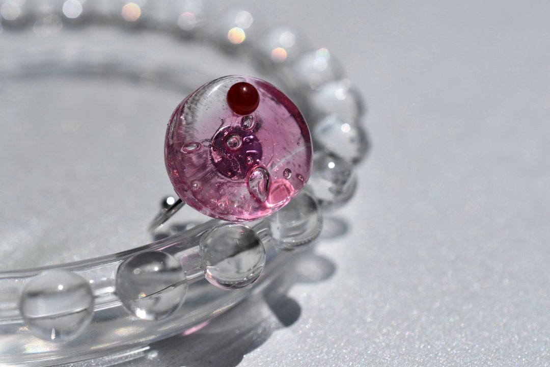 Sodas glass ring strawberry soda - 戒指 - 玻璃 粉红色