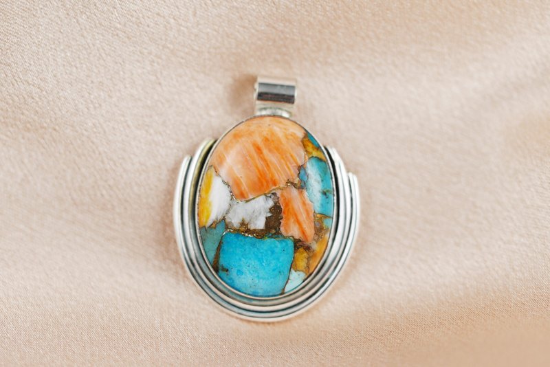 人造工艺。牡蛎坠子∣礼物 母亲节 毕业 - 项链 - 宝石 橘色