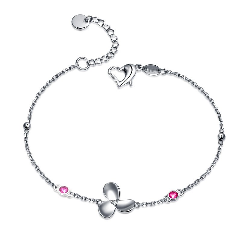 爱情鸟 锆石14K金白钢 女用手链(免费刻字) - 手链/手环 - 钻石 银色