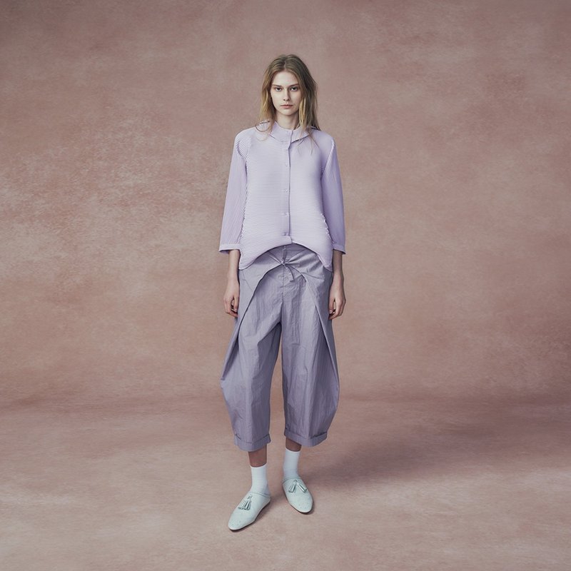 2401E26 打大活褶直筒裤 (浅紫色) - 女装长裤 - 棉．麻 紫色