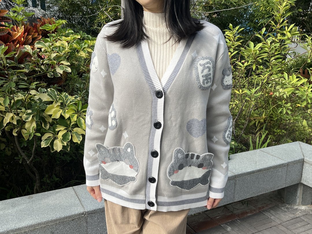 灰色招财猫纯棉毛衣 - 女装针织衫/毛衣 - 棉 