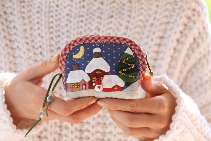 Mini Change Purse With Embroidery, Mini Coin Bag With Houses Appliqués - 零钱包 - 其他材质 多色