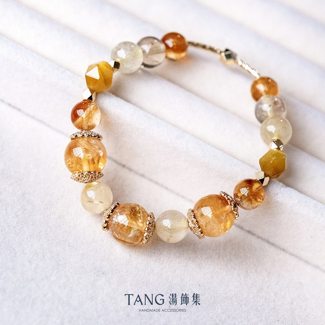 招财开运。伯爵夫人 | 黄金阿赛 金发晶 橘黄水晶 黄虎眼手链 - 手链/手环 - 水晶 黄色