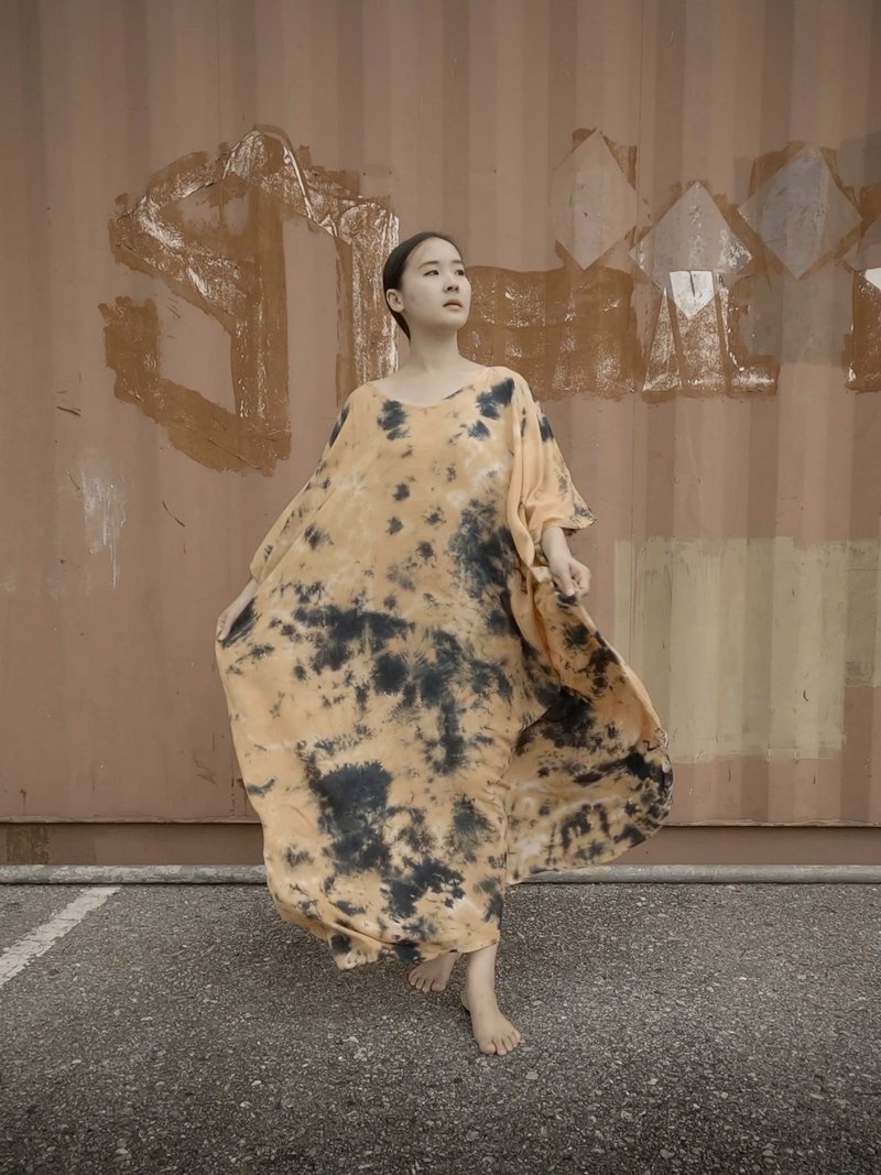 连衣裙 扎染衣服 黄色长连衣裙 度假 沙滩装 节日派对 - 洋装/连衣裙 - 棉．麻 