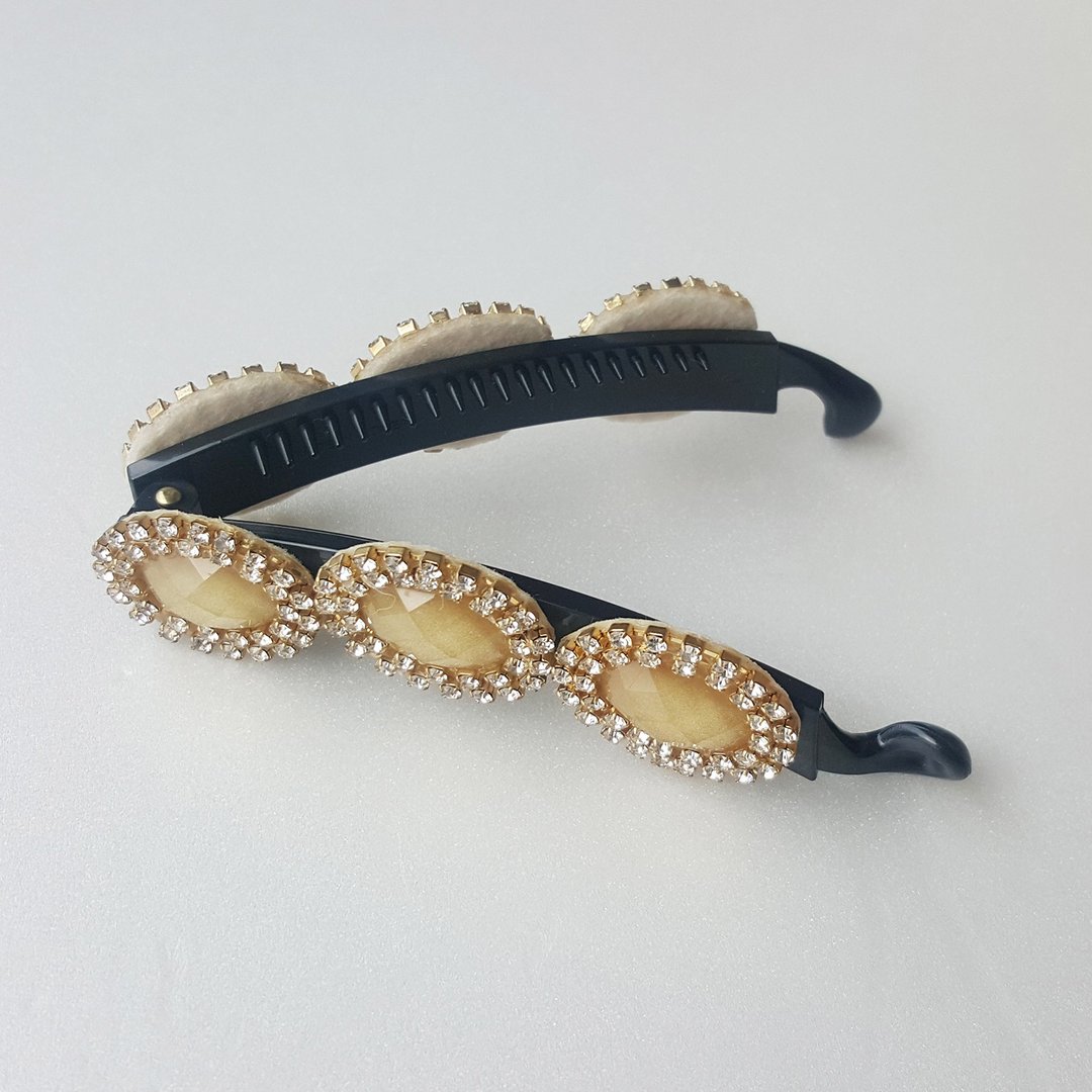 Oriental Mustard cubic rhinestone banana hairclip - 发饰 - 聚酯纤维 金色