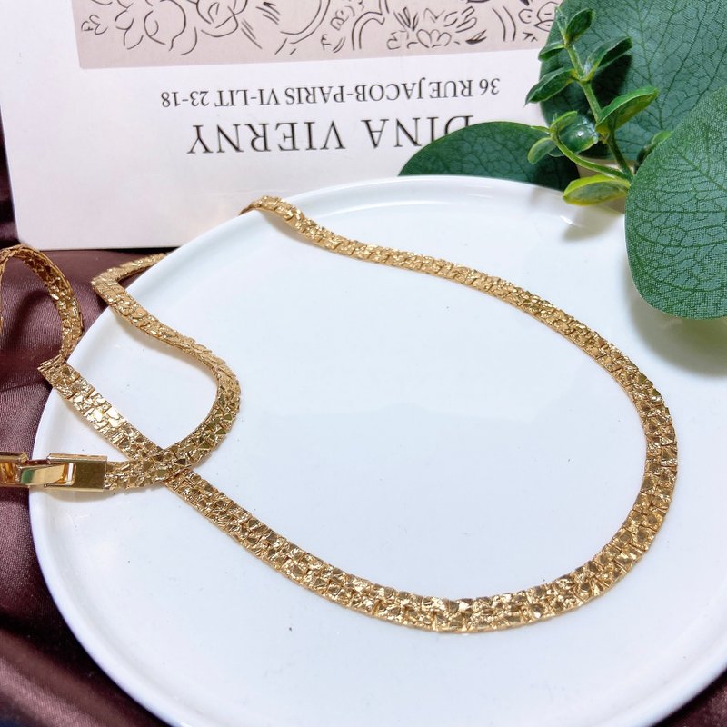 【西洋古董饰品】沙金箔金感个性柔软古巴项链  交叠纹理 项链 - 项链 - 贵金属 金色