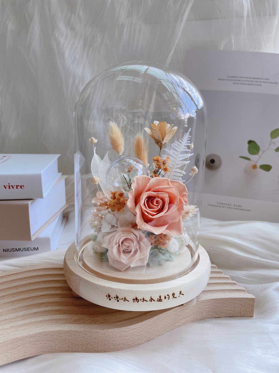 宠物花盅 经典半圈花园 定制化永生花 宠物纪念花盅 - 干燥花/捧花 - 玻璃 橘色