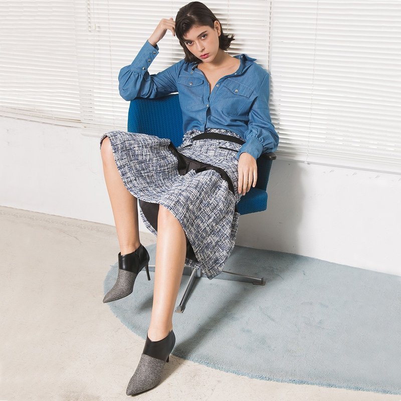 花纱软剪接鱼尾裙│Who Cares 台湾服饰品牌 - 裙子 - 聚酯纤维 蓝色