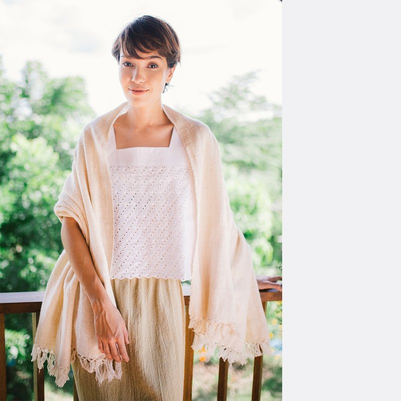 Hand Woven Cotton Shawl, Natural - 丝巾 - 棉．麻 白色