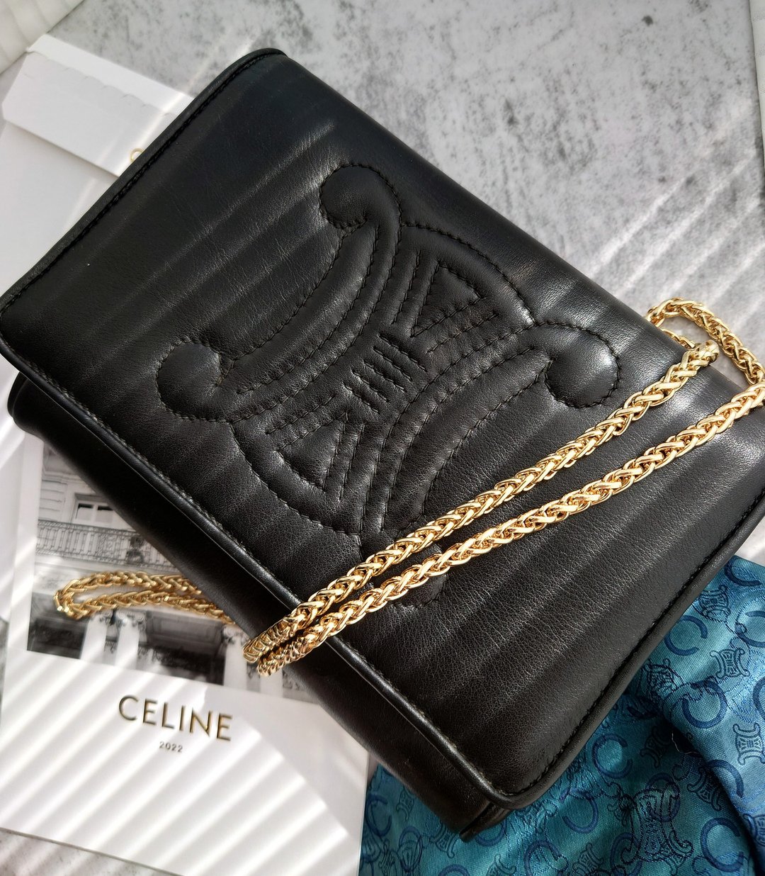 中古包 CELINE 黑大凯旋门手拿包单肩包斜背包斜背包斜挎包链条包 - 侧背包/斜挎包 - 真皮 黑色