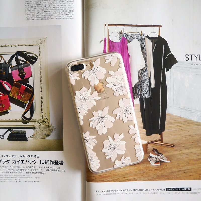 午后茶花透明手机壳 - 手机壳/手机套 - 橡胶 粉红色