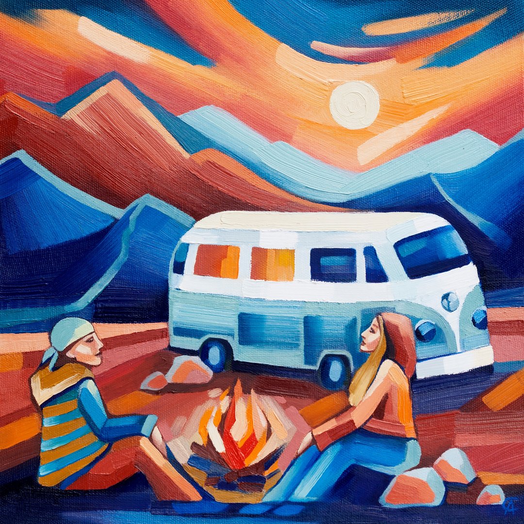 旅行绘画房车原创艺术浪漫艺术品山景 - 海报/装饰画/版画 - 其他材质 蓝色