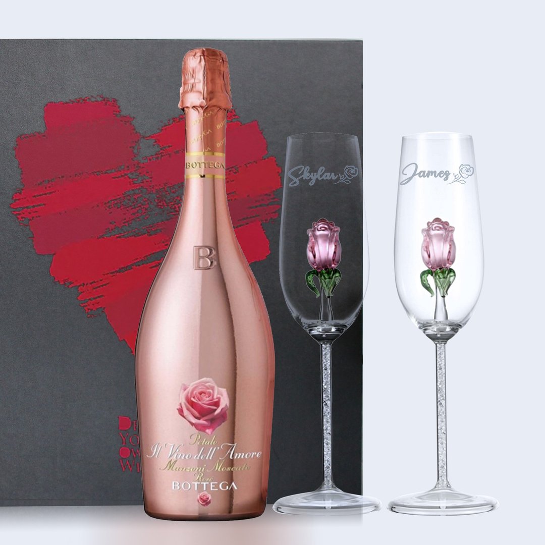 母亲节礼物| 结婚礼物 情侣【定制】粉bottega 玫瑰花对杯套装 - 酒类 - 玻璃 
